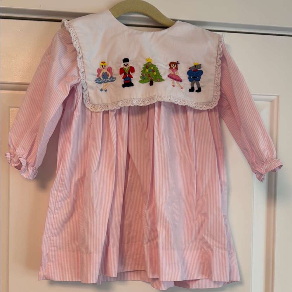 Nutcracker Embroidered Pink Striped Dress